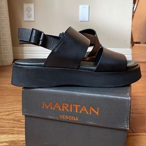 Italian leather black platform sandal